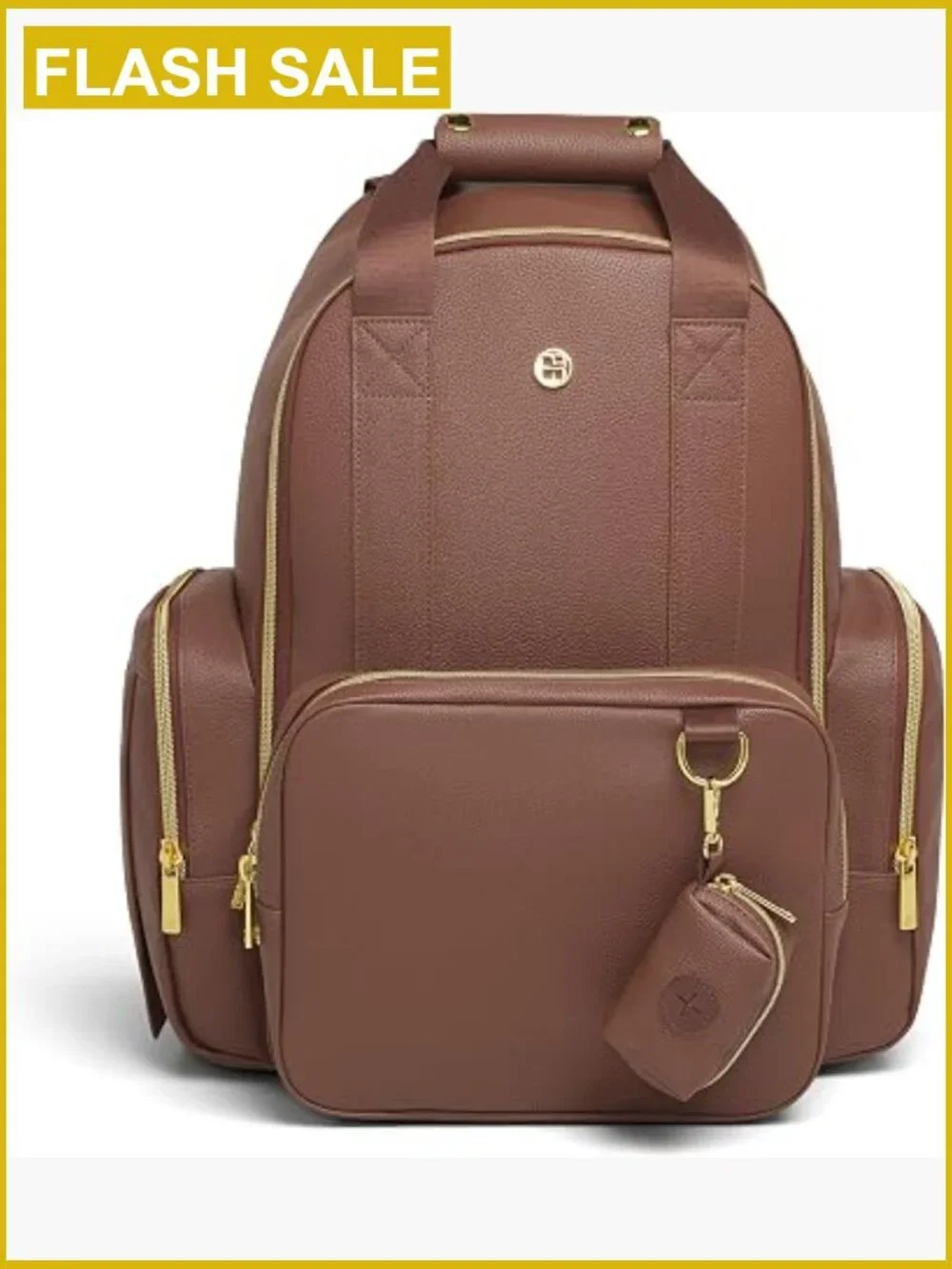 Vegan Leather Diaper Backpack with Changing Pad, Spacious 7-Pocket